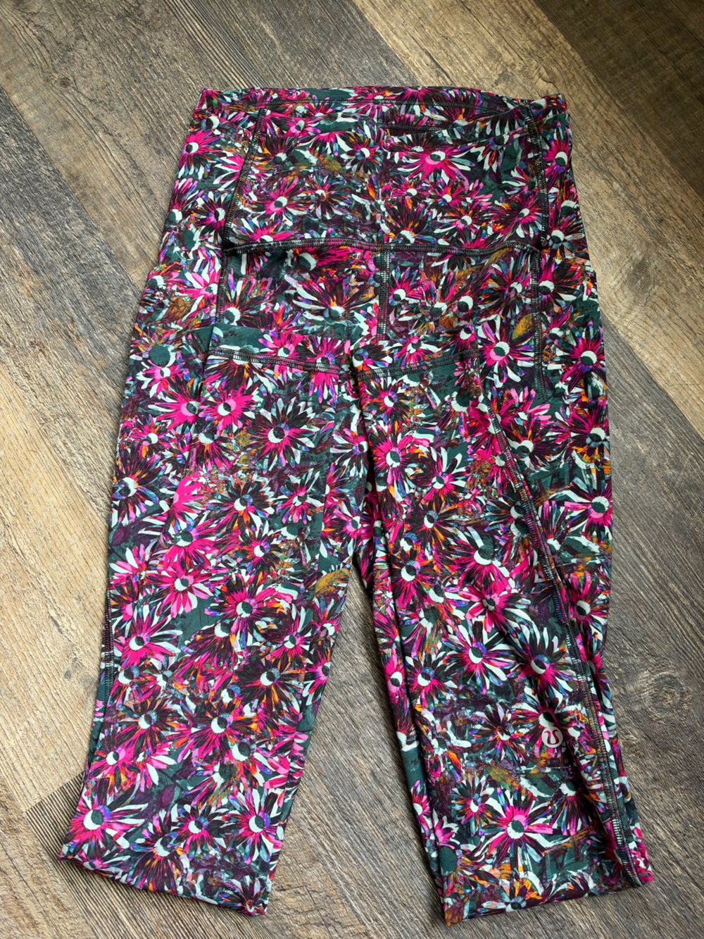 Lulu lemon active leggings with pockets- pink multi-color floral. Size 2